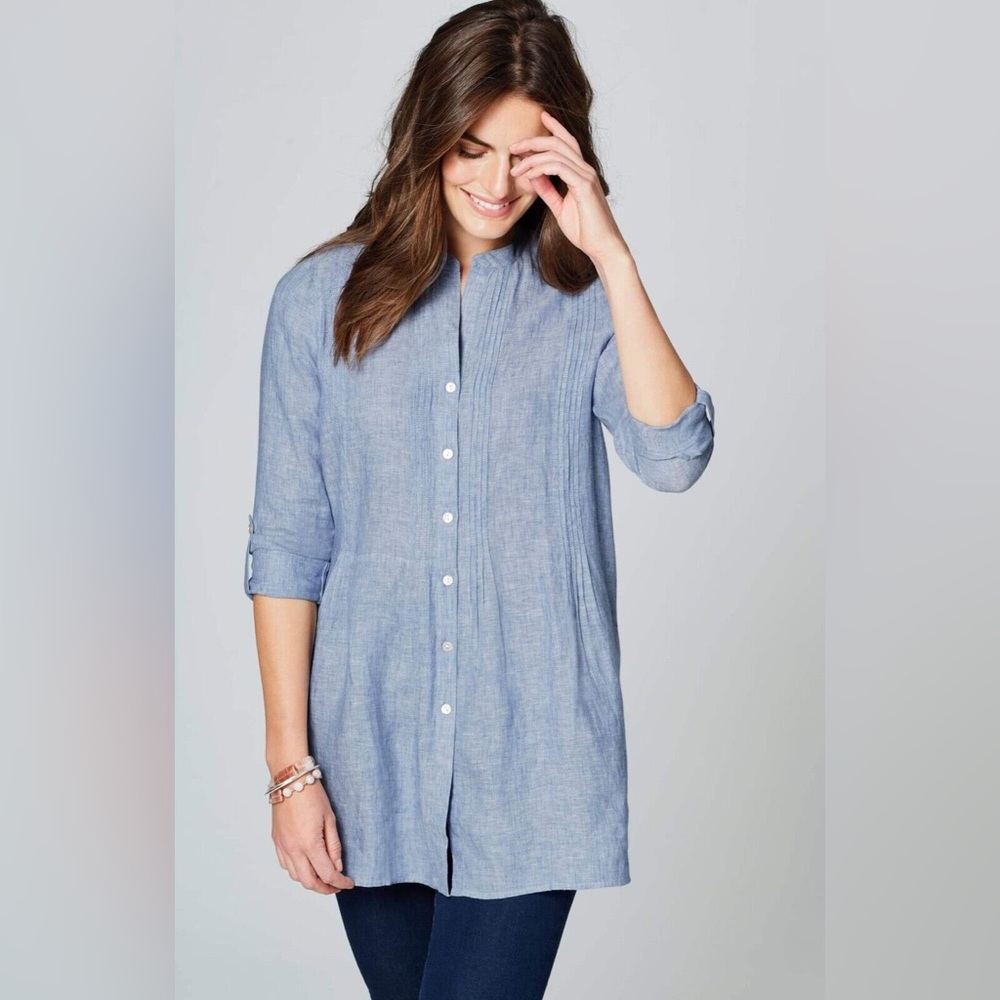 J.Jill Linen Pintucked Tab-Sleeve Tunic